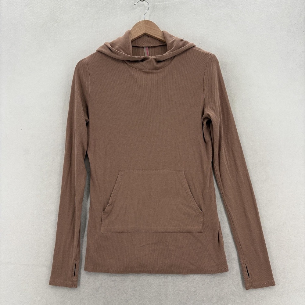 Commando Luxury Rib Hoodie Pullover Womens Large Brown Pima Cotton Modal Knit